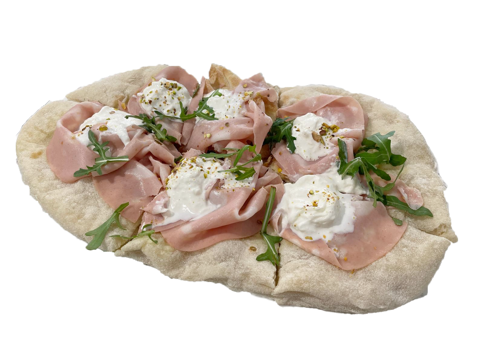 Pinsa Mortadella Stracciatella e Pistacchio